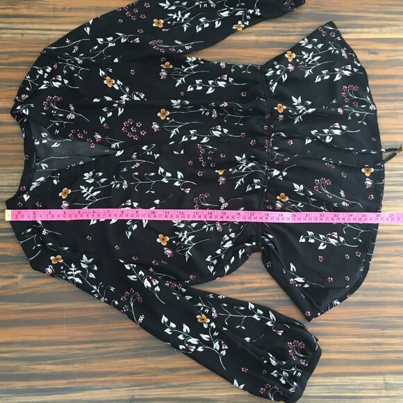 [Dynamite] Black Floral Long Sleeve Peplum Blouse | M | Good - Picture 3 of 14